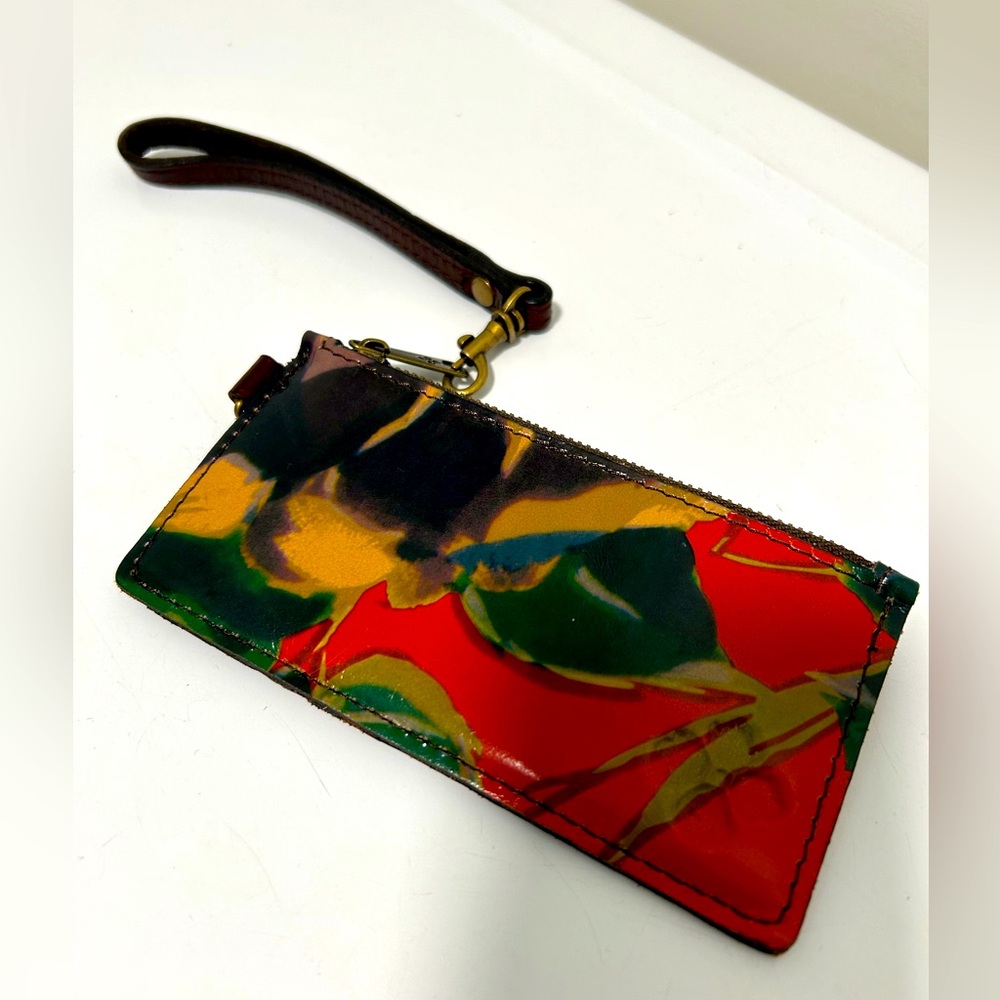 Patricia Nash Leather Wallet Wristlet Red Brown